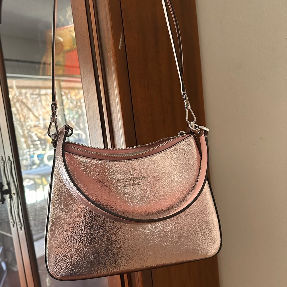 Kate Spade Margot Crinkle Metallic Rose Gold Leather with Silver Hardware